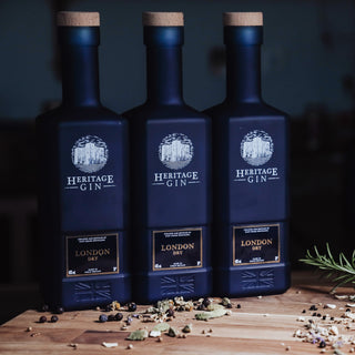 Three bottles of Heritage Gin - London Dry, Created by East Chase Distillers